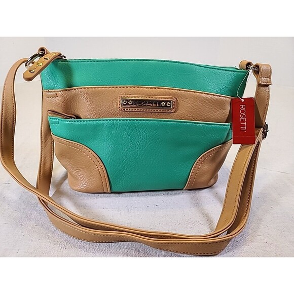 NWT Rosetti Women's Triple Play Crossbody Purse Green & Tan Adjustable Strap - Picture 2 of 8
